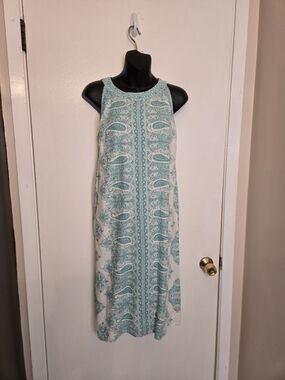 J. Jill Sleeveless Teal Paisley Shift Dress